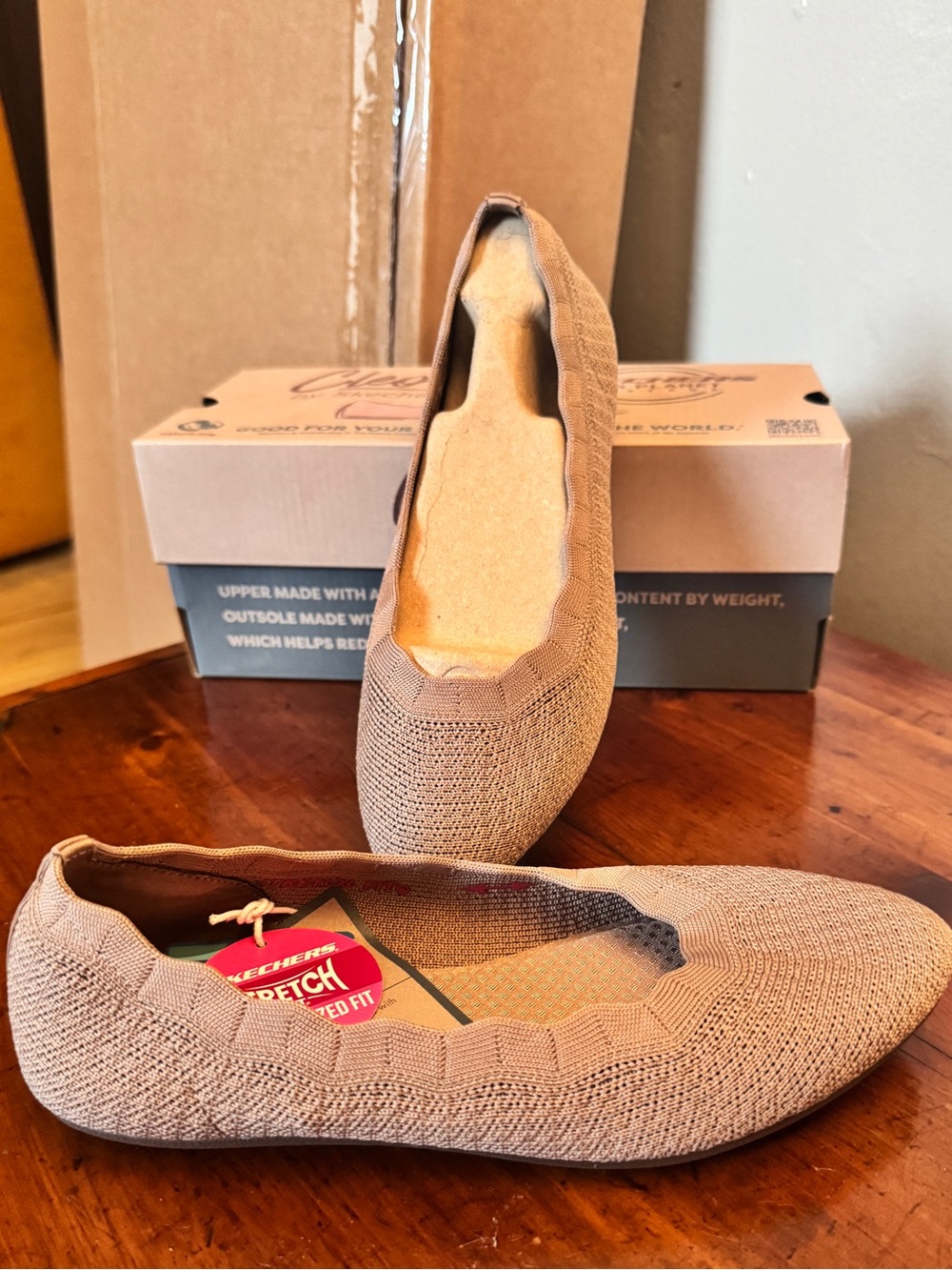 Skechers Women's Beige Knit Slip-On Flats